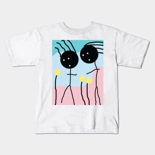 Kids in Field of Flowers Stick Figure Kids T-Shirt